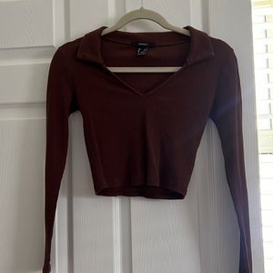 Brown Long Sleeve Crop Top